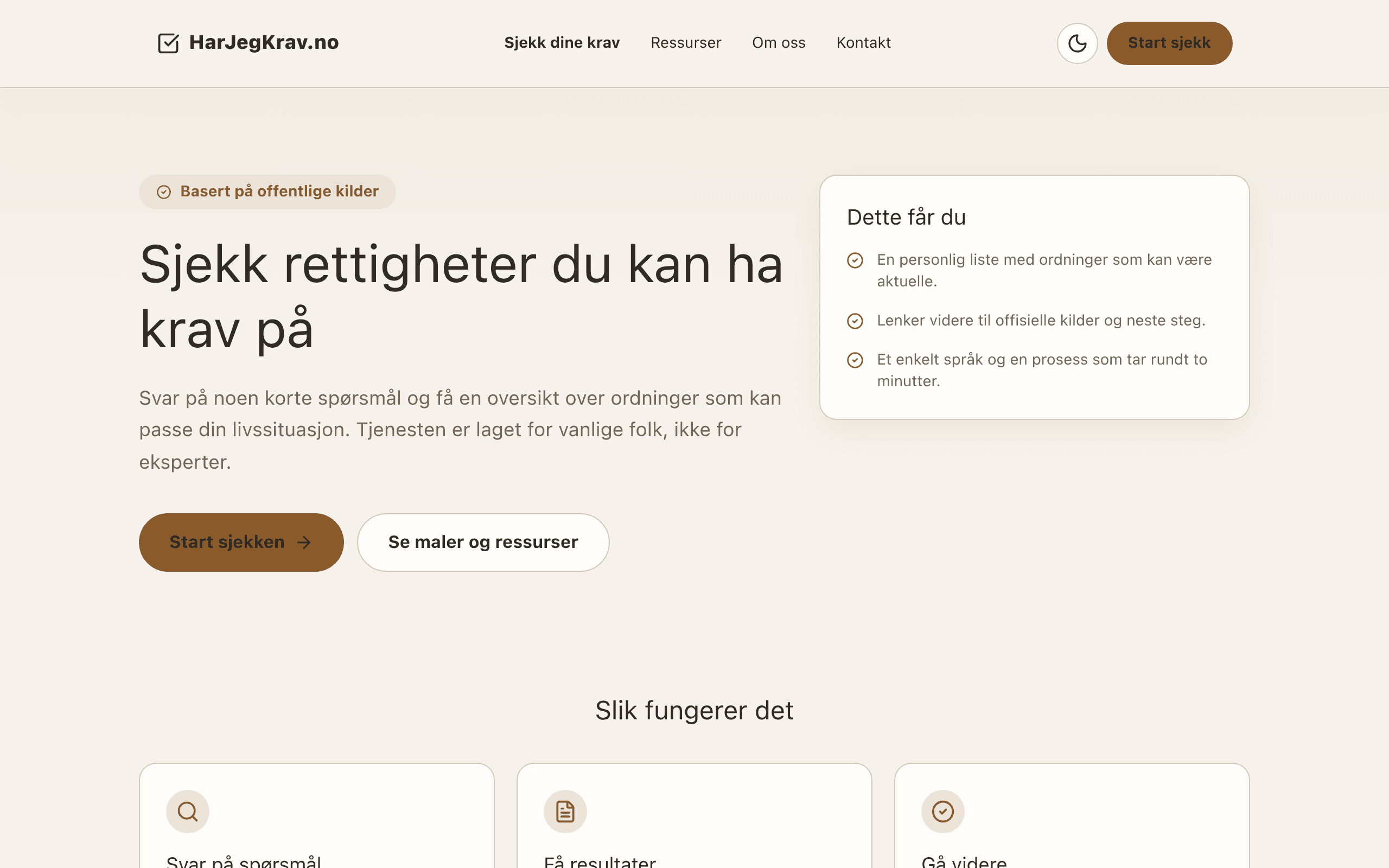 Screenshot of harjegkrav.no